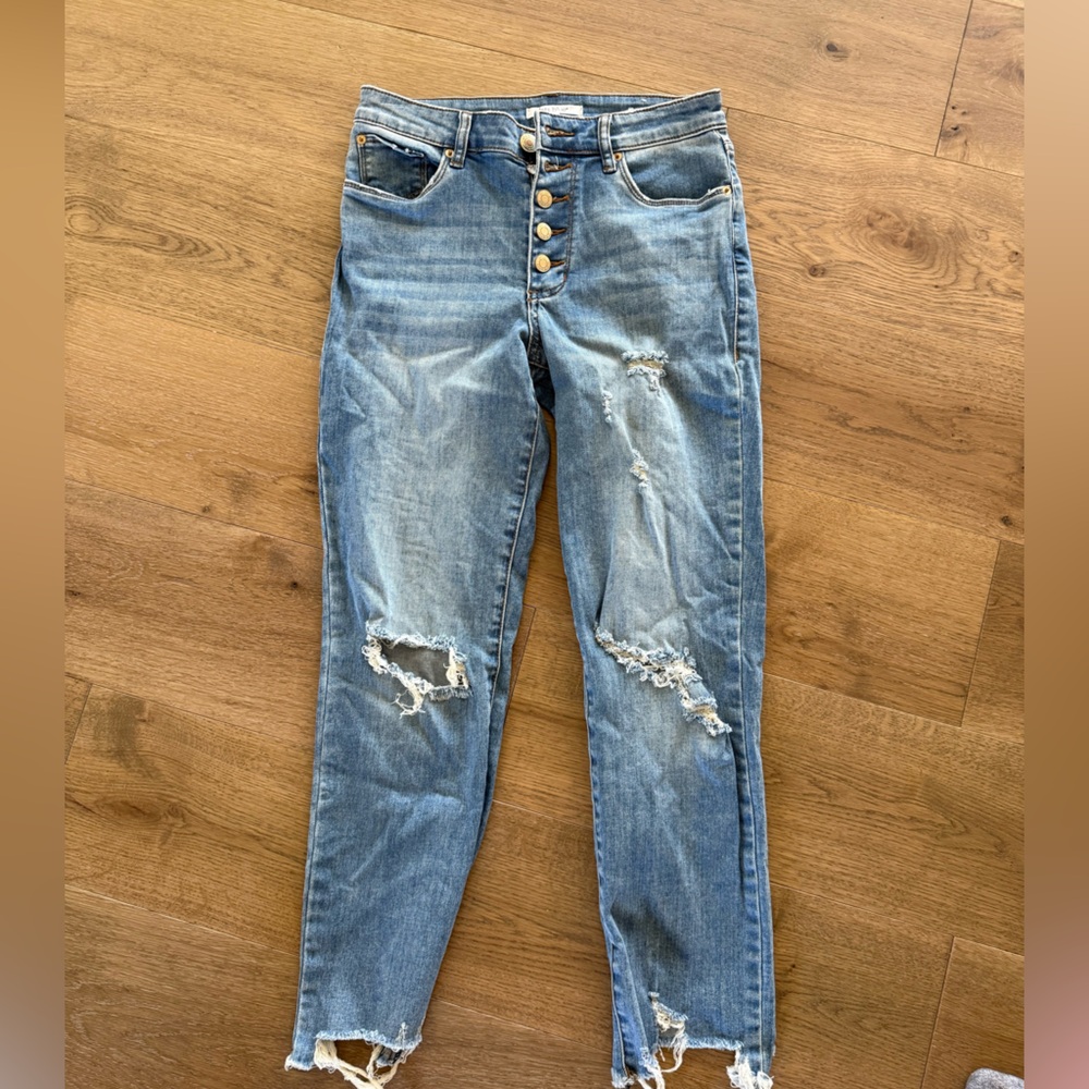 STS Blue Light Wash Distressed Skinny Jeans with Button Fly